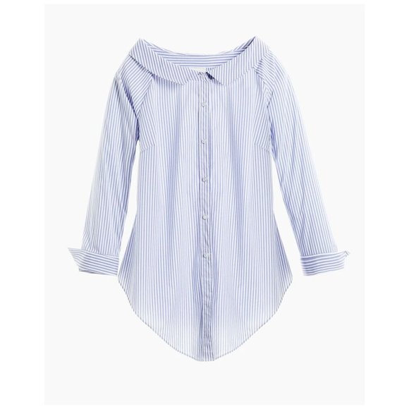 CHICO'S Panama Striped Portrait Shirt Blue White sz S/4 Women's Casual Top - Picture 3 of 14